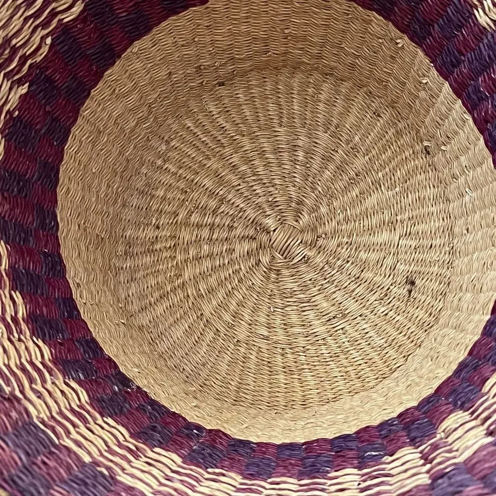 African Hand Woven Bolga Ghana Market Bucket Basket With Leather Wrap Handle